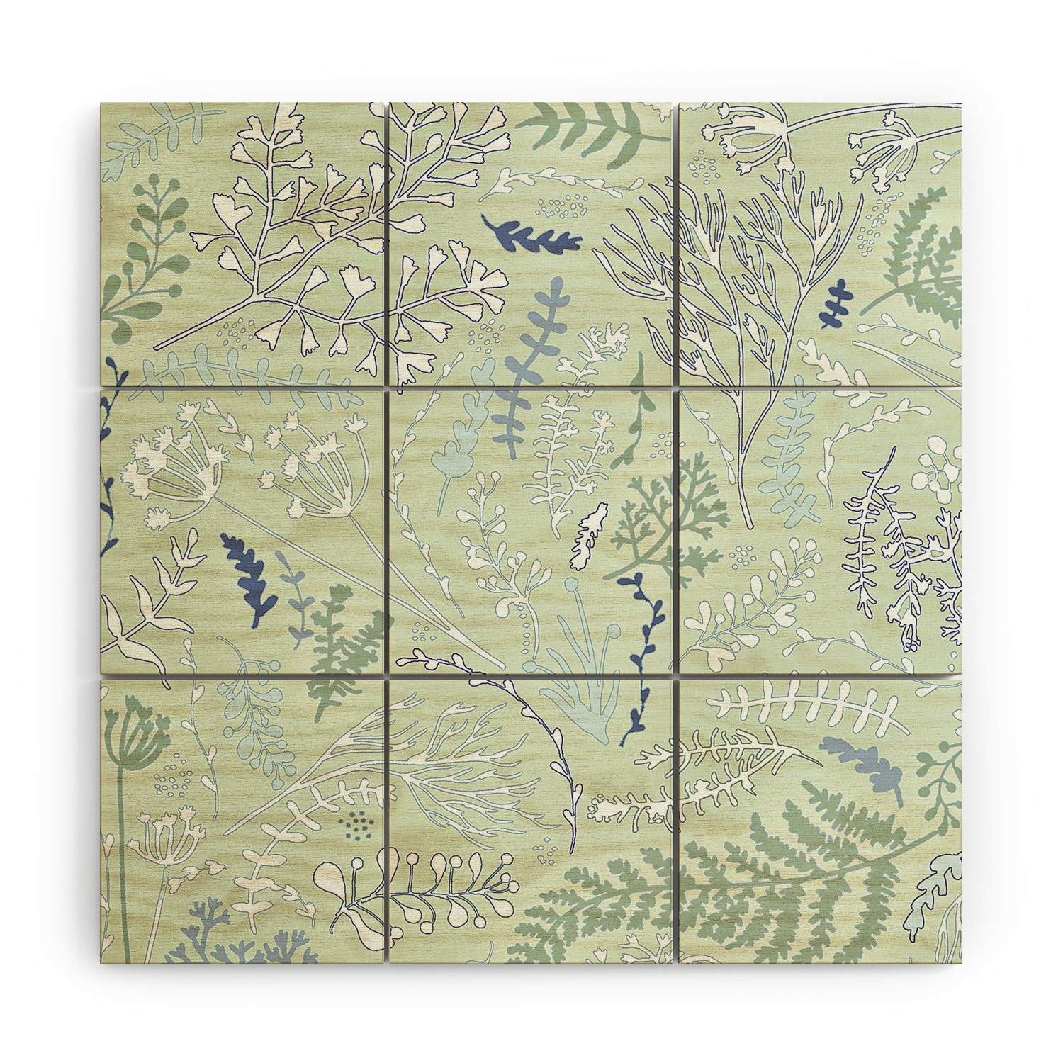 Herbs And Ferns Pastel Green by Monika Strigel - Wood Wall Mural4' x 4' (Nine 16" Wood Squares) - Image 0