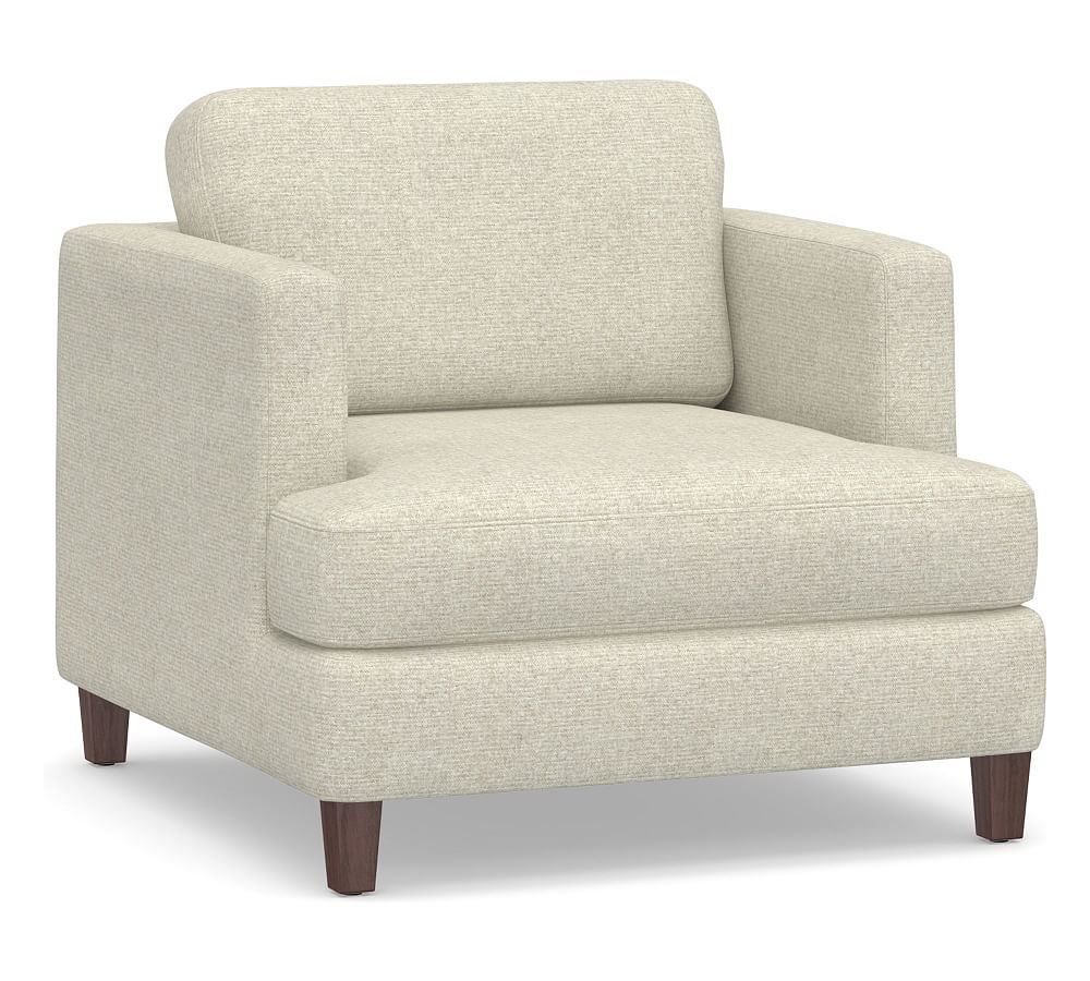 SoMa Ember Upholstered Armchair, Polyester Wrapped Cushions, Performance Heathered Basketweave Alabaster White - Image 0