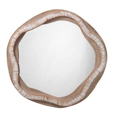Accent Mirror With Abstract Rattan Encasing, Beige And Cream - Image 0