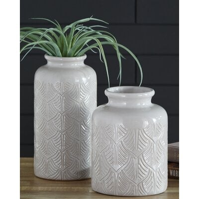 2 Piece Bargneare Gray Porcelain Table Vase Set - Image 0