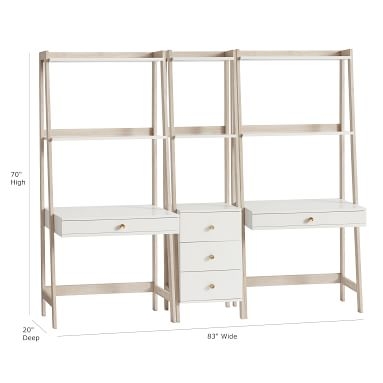 Highland Double Wall Desk & Narrow Bookshelf Set, Simply White/Weathered White - Image 0