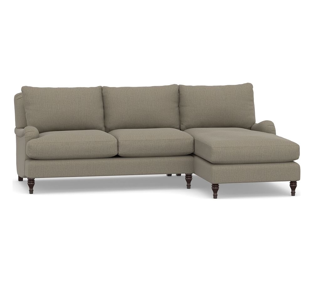 Carlisle English Arm Upholstered Left Arm Loveseat with Chaise Sectional, Down Blend Wrapped Cushions, Chenille Basketweave Taupe - Image 0