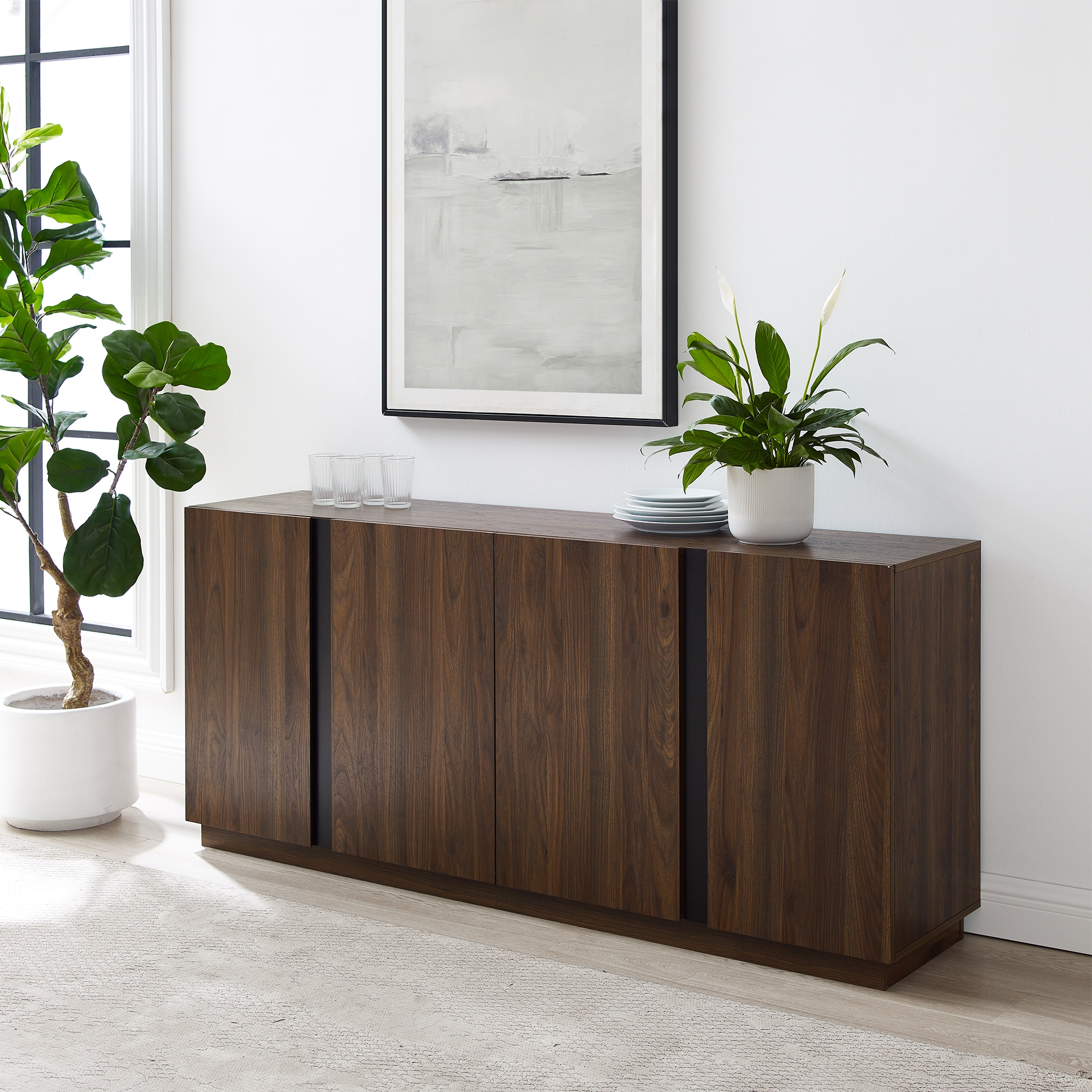Contemporary Minimalist 4-Door Sideboard – Dark Walnut - Image 3