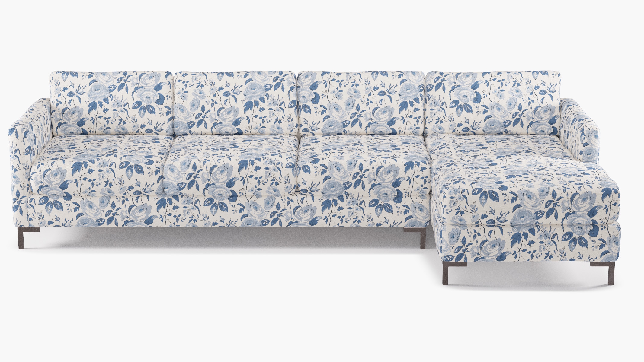 Modern Sectional, Right Facing, Delft Chintz, Bronze L Leg - Image 0