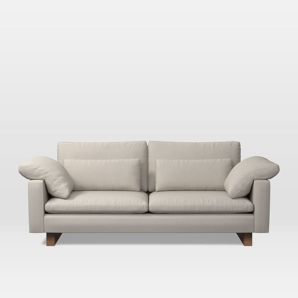Harmony 82" Multi-Seat Sofa, Standard Depth, Yarn Dyed Linen Weave, Alabaster, Dark Walnut - Image 0