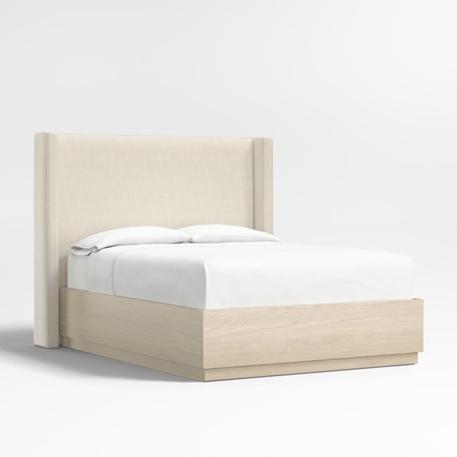 Arden 60" Ivory Upholstered Queen Headboard with Batten White Oak Storage Bed Base - Image 0