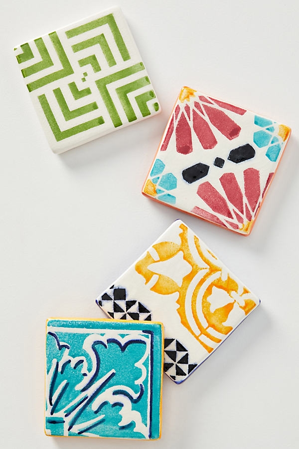 Azu Tile Coasters, Set of 4 By Anthropologie in White Size SET OF 4 - Image 0