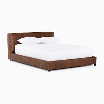 Curved Modern Upholstered Bed, Plushstone Linen, Queen - Image 1