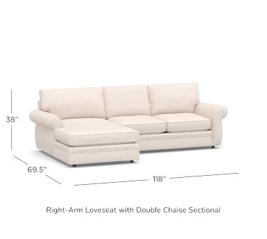 Pearce Roll Arm Upholstered Right Arm Loveseat with Double Chaise Sectional, Down Blend Wrapped Cushions, Performance Heathered Basketweave Platinum - Image 3
