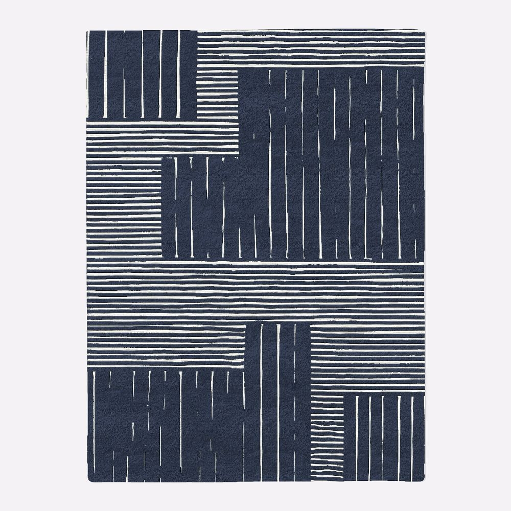 Painted Mixed Stripes Rug, 8x10, Midnight - Image 0