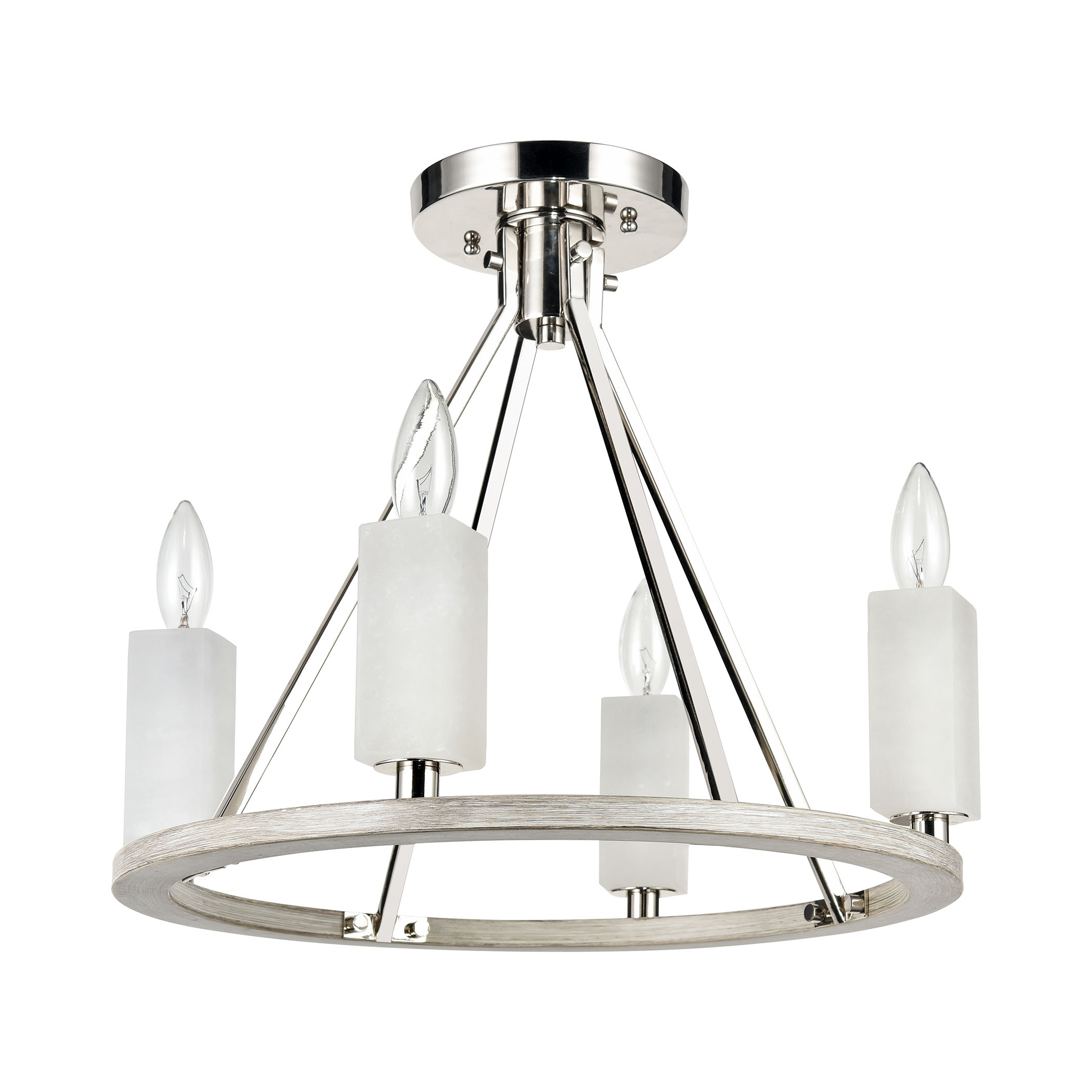 White Stone 18'' Wide 4-Light Semi Flush Mount - Polished Nickel - Image 1