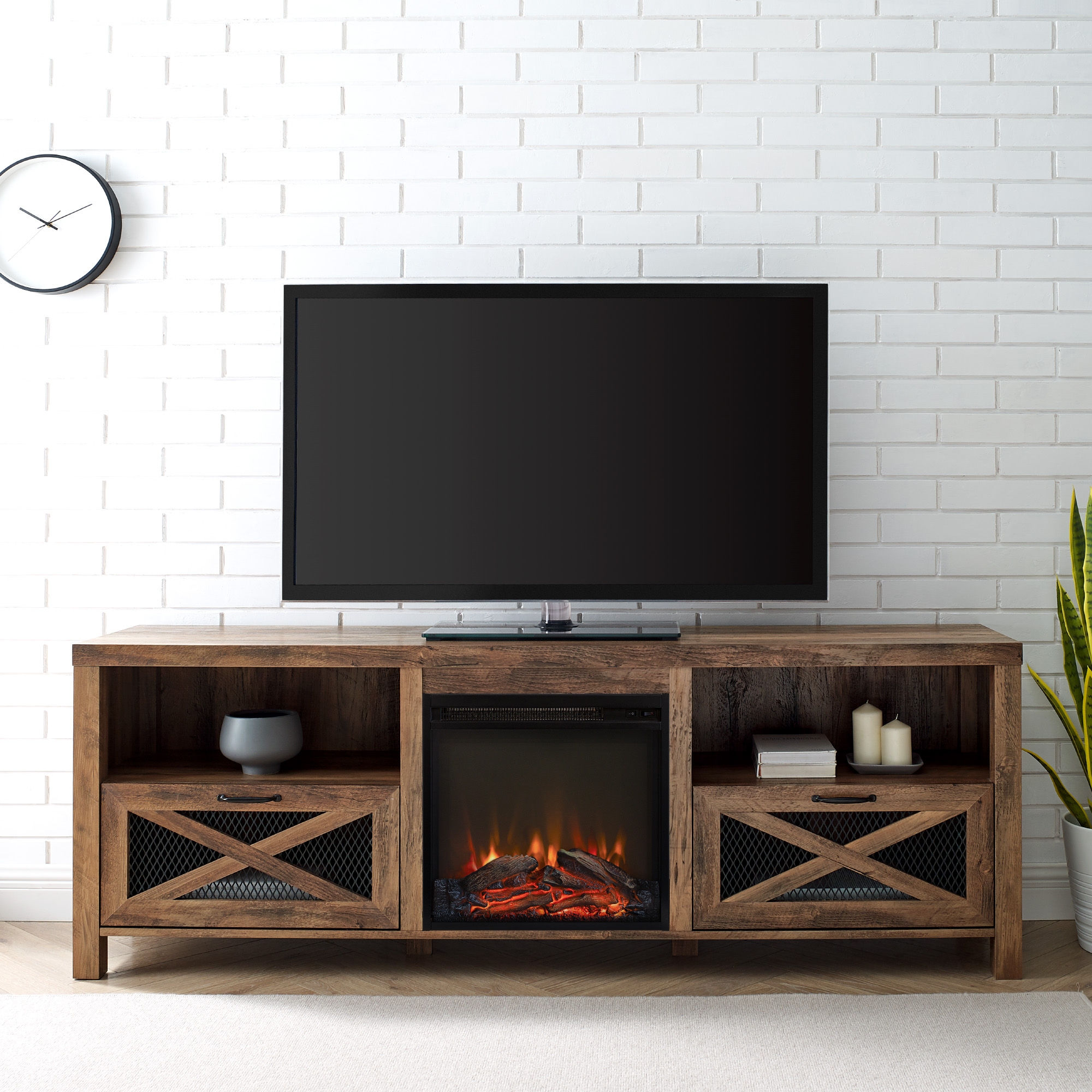 Abilene 70" Rustic Farmhouse Fireplace TV Stand - Rustic Oak - Image 5