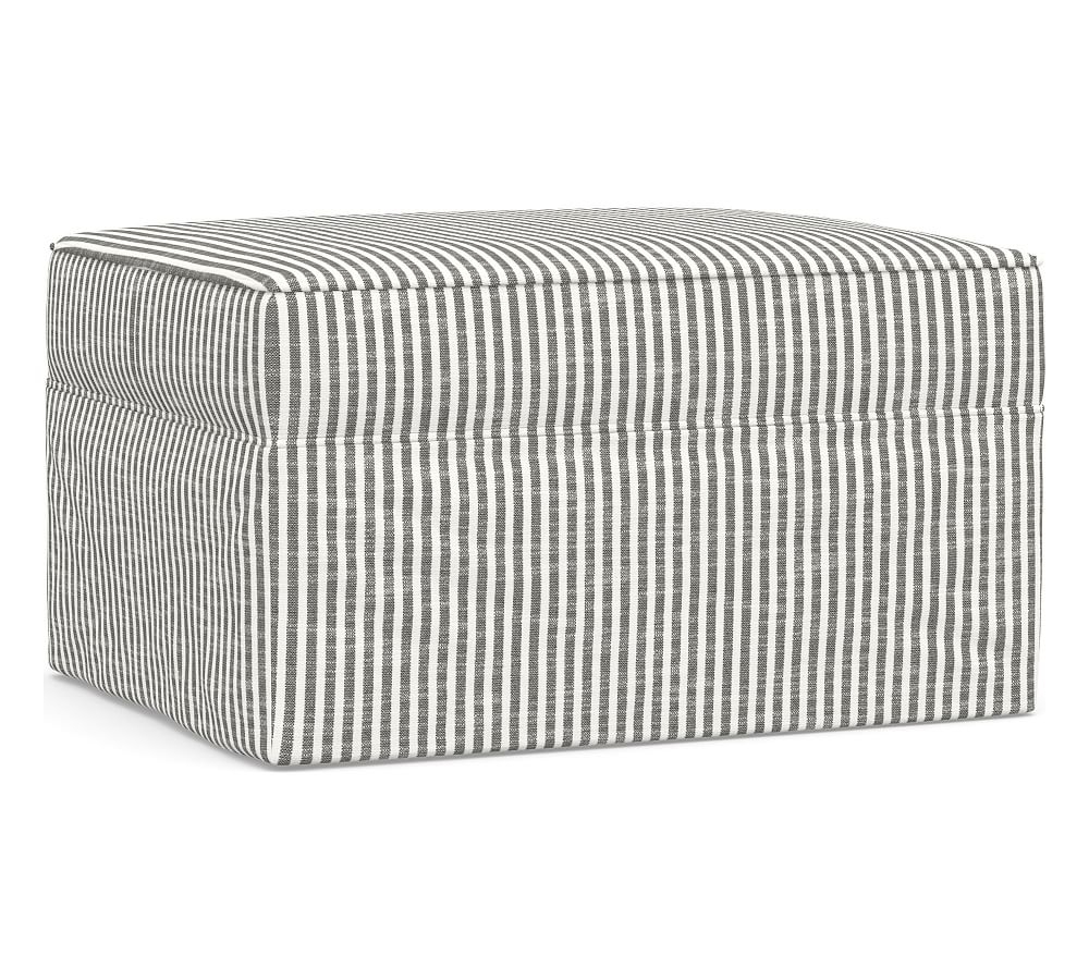 Pearce Slipcovered Ottoman, Polyester Wrapped Cushions, Classic Stripe Charcoal - Image 0