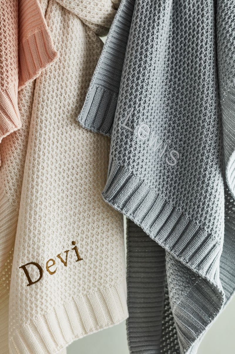 Bubble Knit Mist Blue Baby Stroller Blanket - Image 2