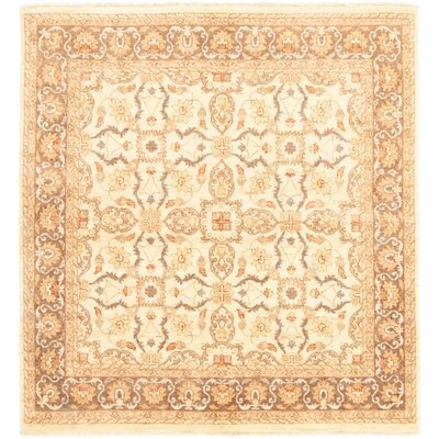 One-of-a-Kind Dinjar Hand-Knotted 2010s Ushak Brown/Beige 5'10" x 6'3" Wool Area Rug - Image 0