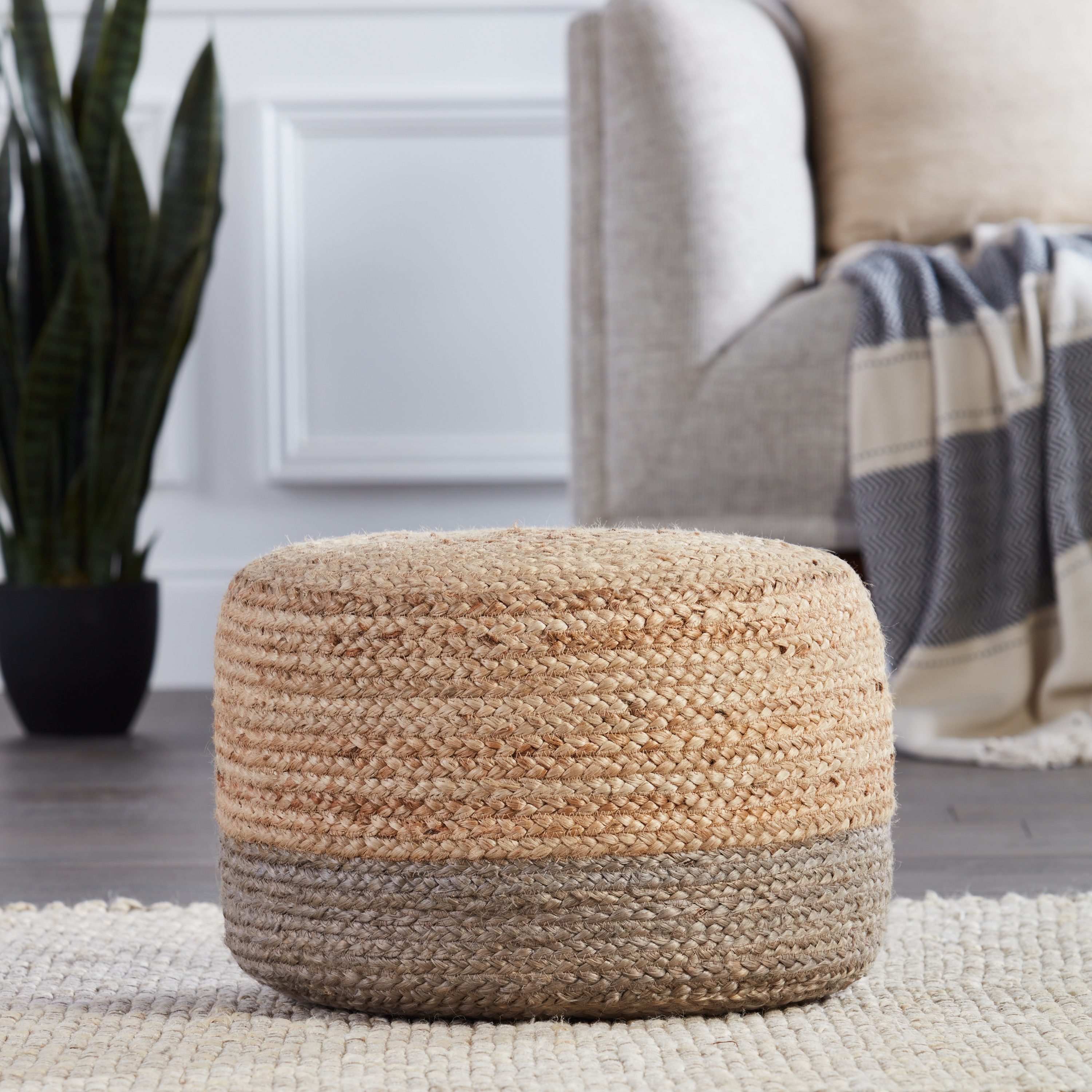 Oliana Ombre Taupe/ Beige Cylinder Pouf - Image 1