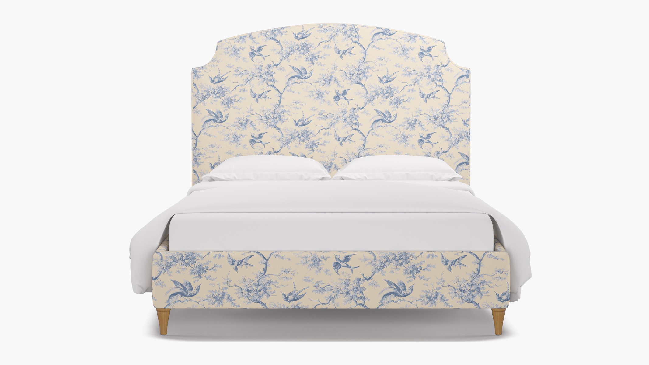 Cove Bed, Blue Swallows, Natural Decorative Tapered Leg, Queen - Image 0