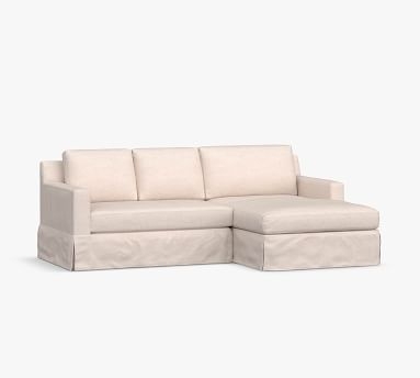 York Square Arm Slipcovered Right Arm Loveseat 94" with Double Wide Chaise Sectional, Bench Cushion, Down Blend Wrapped Cushions, Performance Heathered Basketweave Alabaster White - Image 2