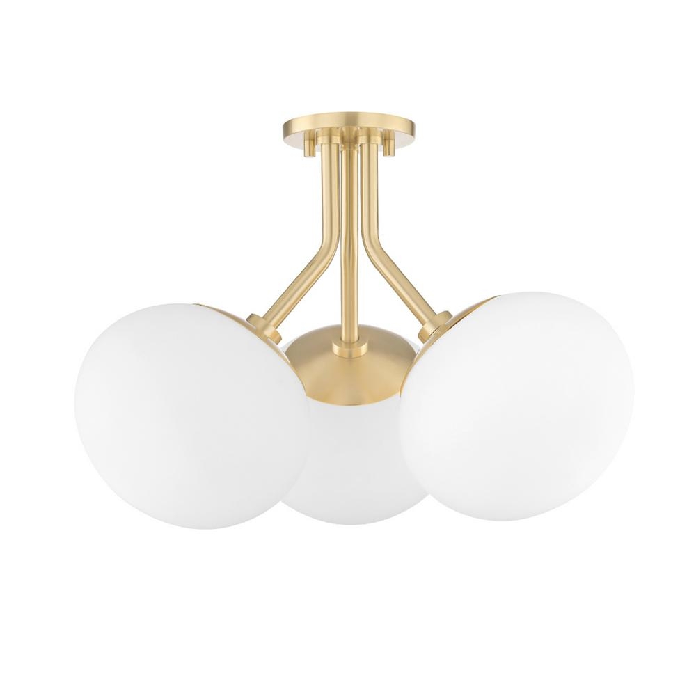 Fifth and Main Lighting Grayson 3-Light Aged Brass Semi-Flush Mount with Opal Etched Glass - Image 0