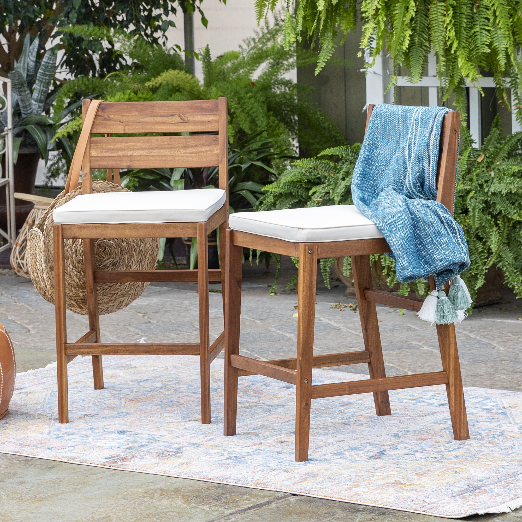 Acacia Wood Counter Stools, Set of 2 - Brown - Image 5