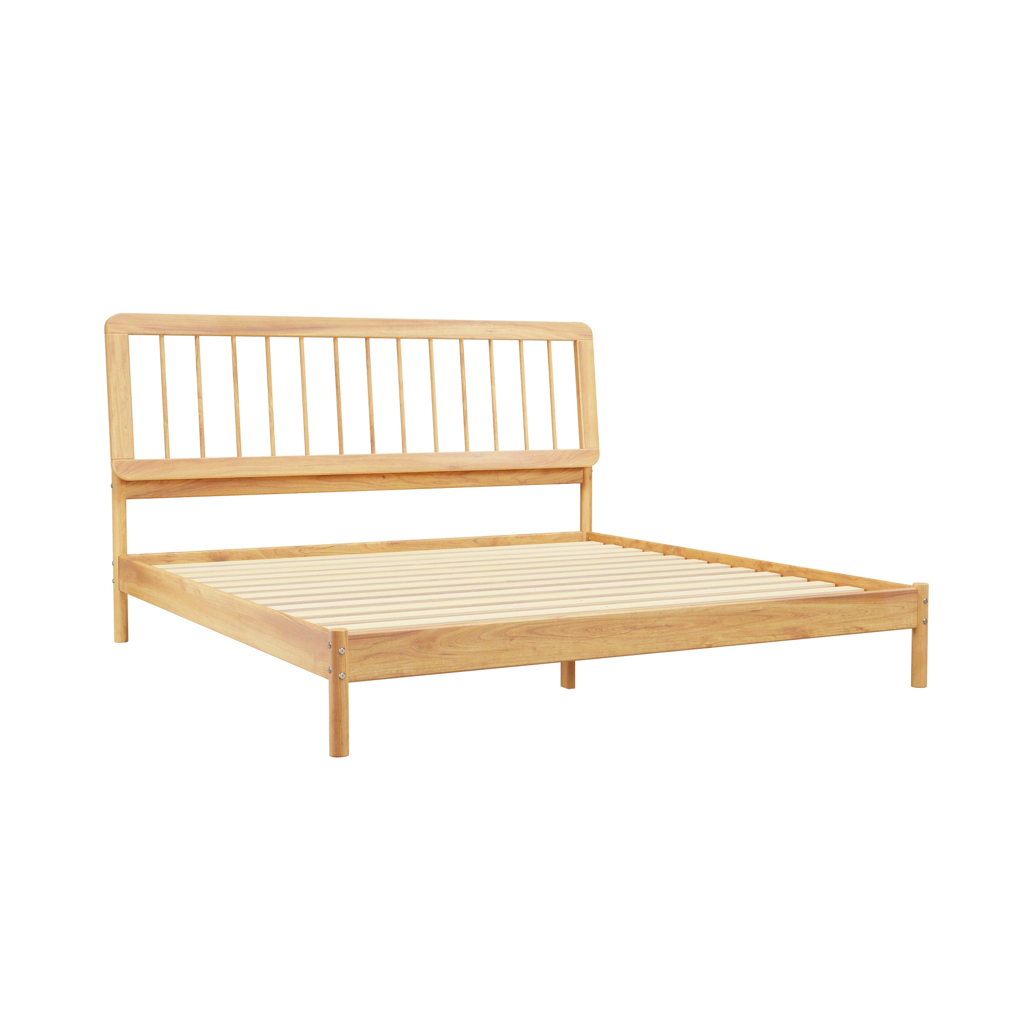 Mid-Century Modern Solid Wood King Spindle Bed – Natural Pine - Image 0
