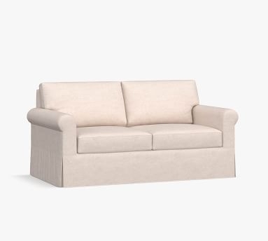 York Roll Arm Slipcovered Loveseat, Down Blend Wrapped Cushions, Performance Brushed Basketweave Ivory - Image 2