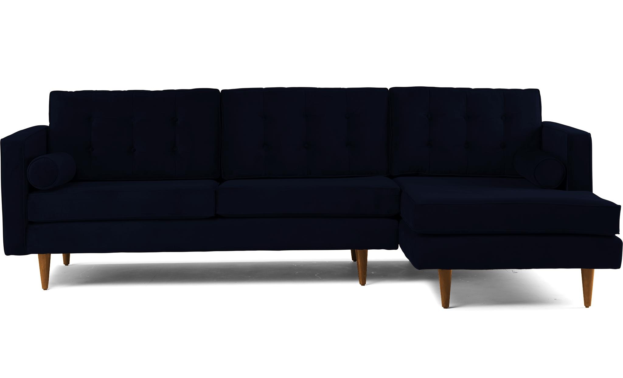 Blue Braxton Mid Century Modern Sectional - Sunbrella Premier Indigo - Mocha - Right - Image 0