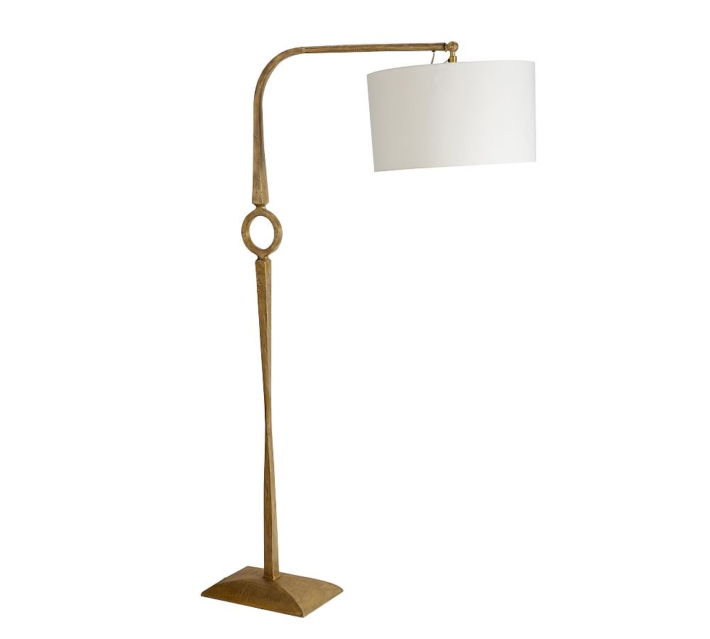 Easton Forged-Iron Round Sectional Floor Lamp with Easton Sectional Shade, Antique Brass - Image 0