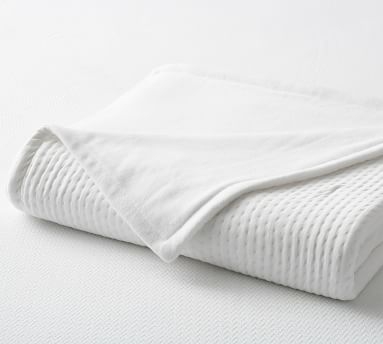Reversible Knit Cotton Blanket, Full/Queen, White - Image 1