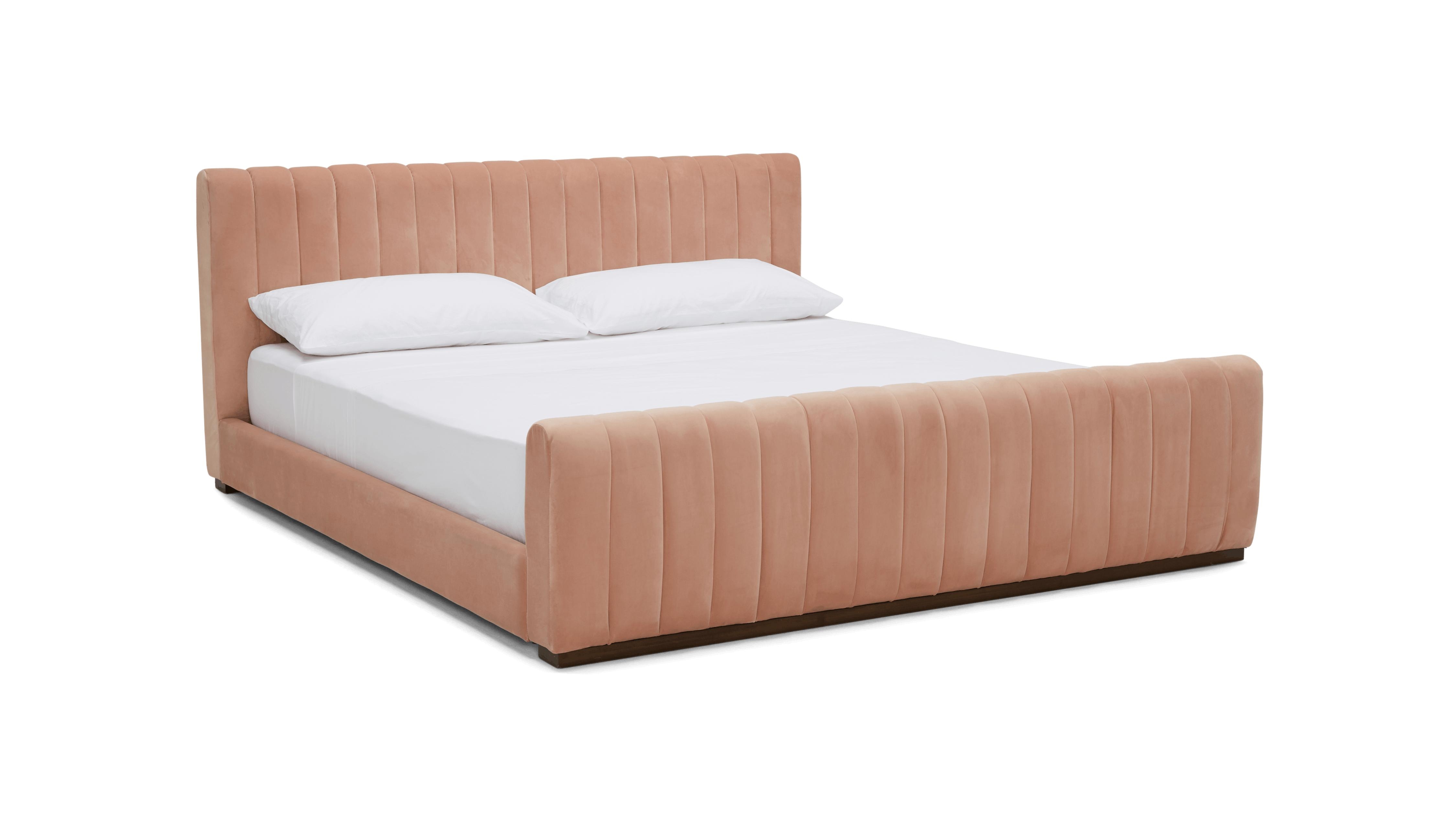 Pink Camille Mid Century Modern Bed - Royale Blush - Mocha - Queen - Image 1