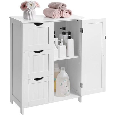 Bathroom Storage Cabinet, White Floor Cabinet With 3 Large Drawers And 1 Adjustable Shelf - Image 0