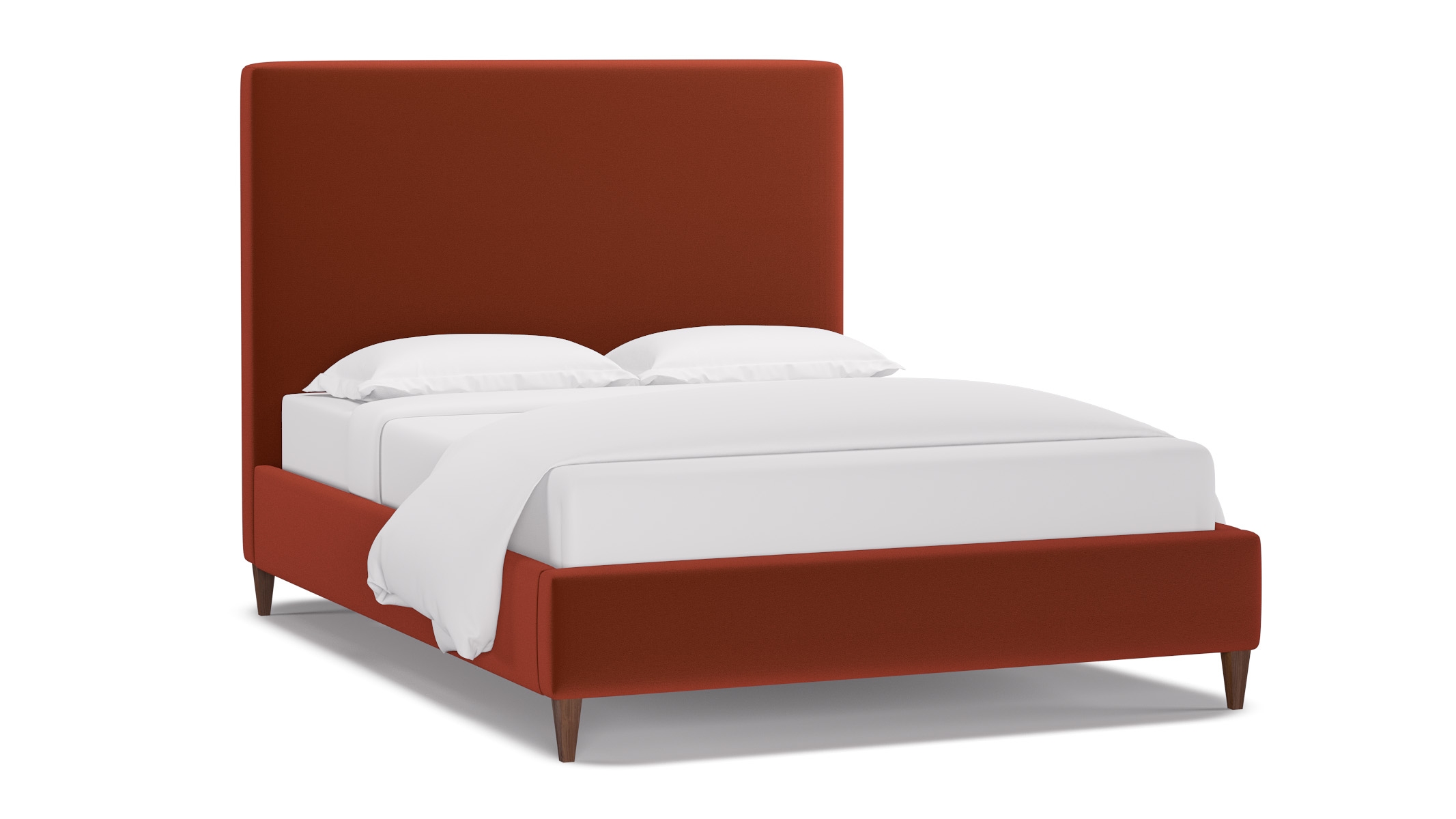 Classic Bed, Rust Performance Velvet, Walnut Square Tapered Leg, Queen - Image 1