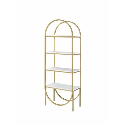 Arched Metal Frame Wooden Bookshelf With 4 Open Compartments,White And Gold - Image 0