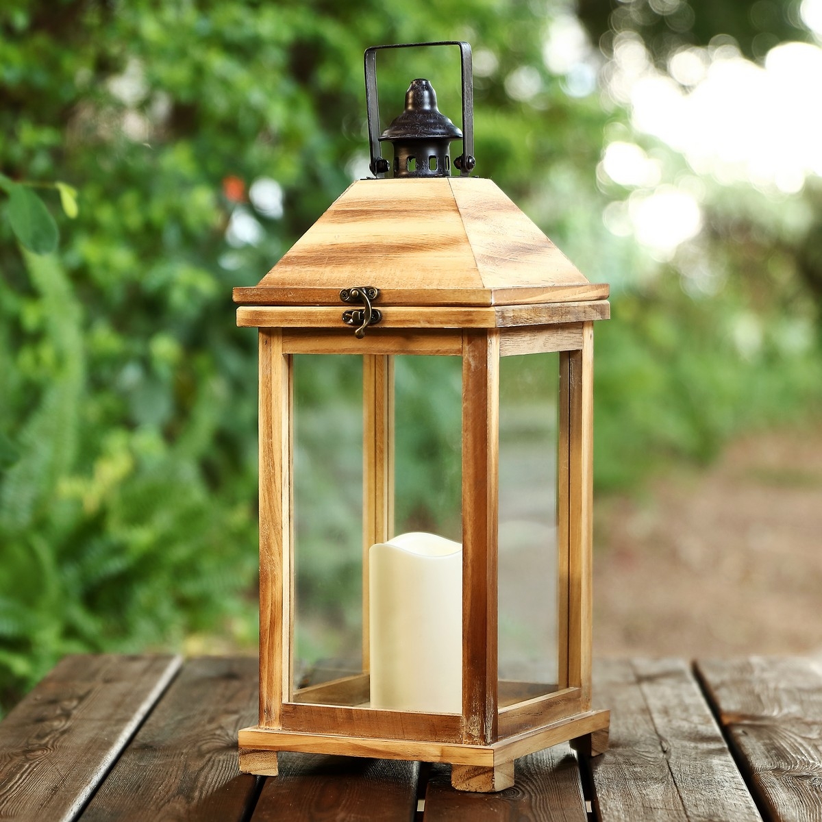 Elida 18.25" Outdoor Lantern - Light Brown - Safavieh - Image 2