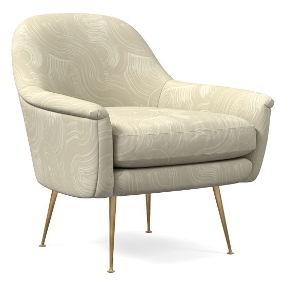 Phoebe Midcentury Chair, Painted Curves, Beige Whitecap, Brass - Image 0