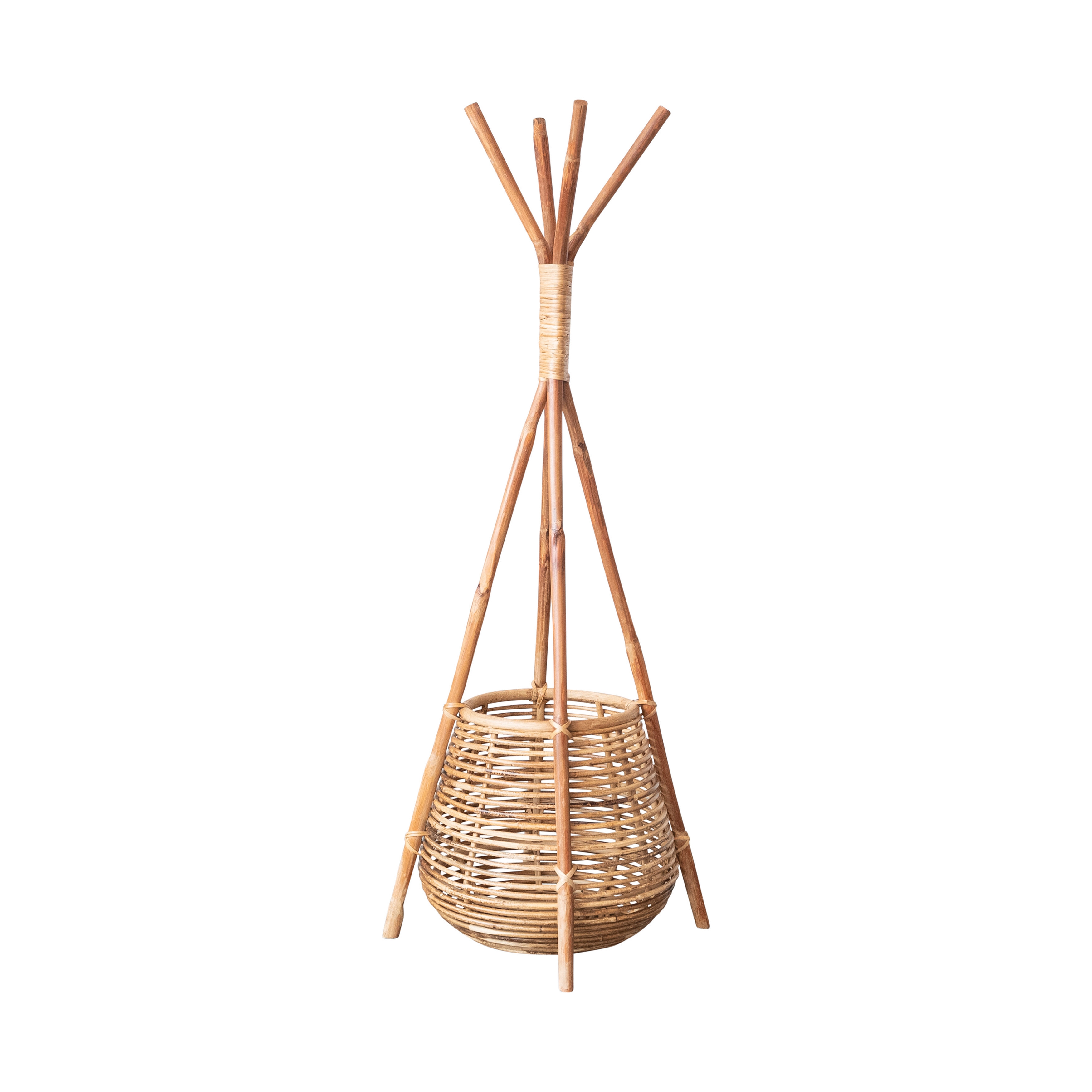 Rattan Coat Rack with Basket, Natural - Image 0