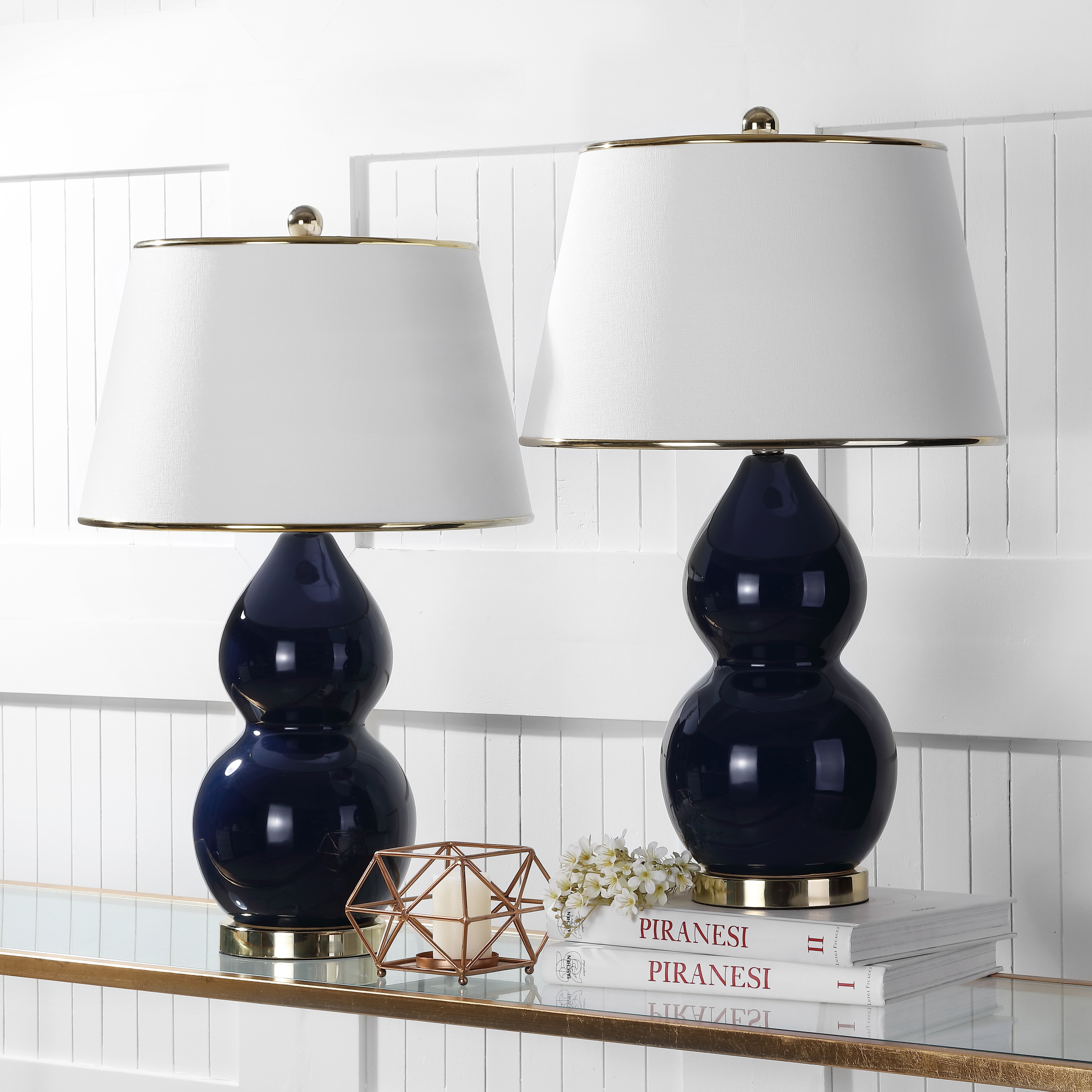 Jill 26.5-Inch H Double- Gourd Ceramic Table Lamp - Navy - Arlo Home - Image 5
