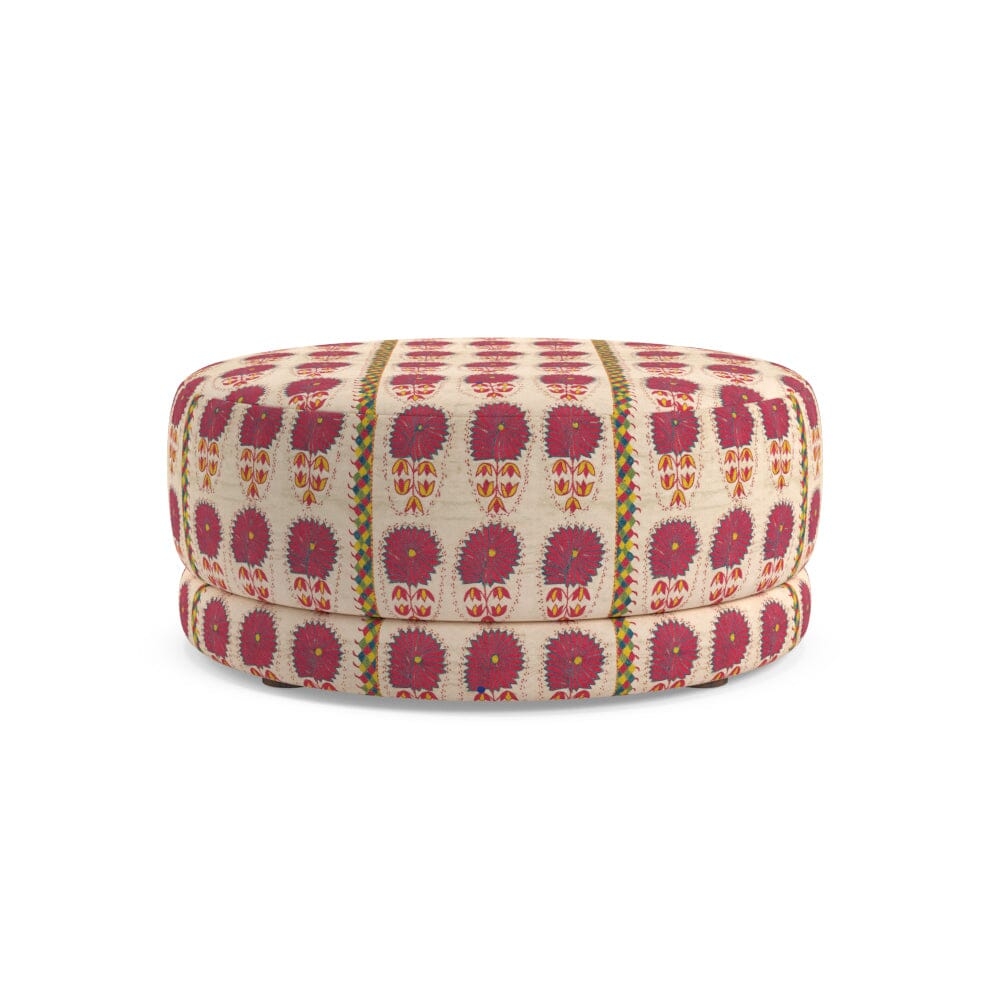 Fuchsia Daisy Suzani Nico Large Ottoman by St. Frank | Pink | 36"W x 16"H Please note each piece is made to order. Pattern placement and color may vary slightly from image. Dye lots may vary. As a result, there may be slight color variations between your  - Image 0