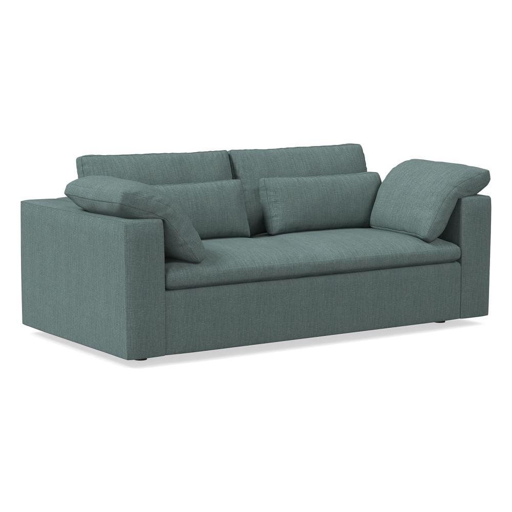Harmony Modular 82" Bench Cushion Sofa, Standard Depth, Basket Slub, Ocean - Image 0