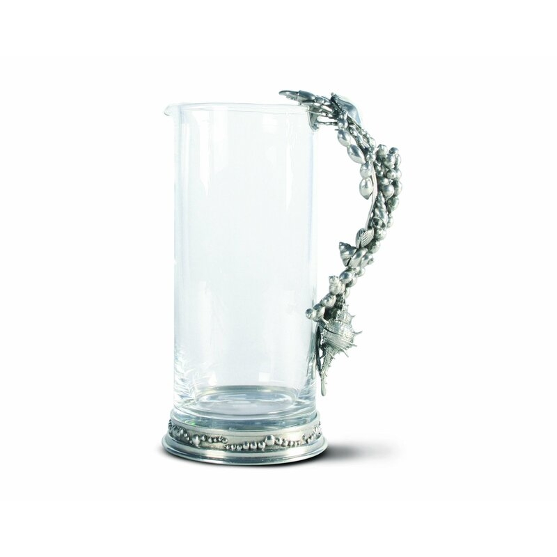 Vagabond House Sea and Shore Glass Pitcher with Pewter Marine Life Handle - Image 0