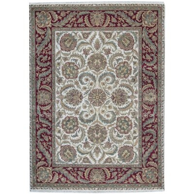 One-of-a-Kind Crown Hand-Knotted Ivory / Red 9'1" x 12'3" Wool Area Rug - Image 0