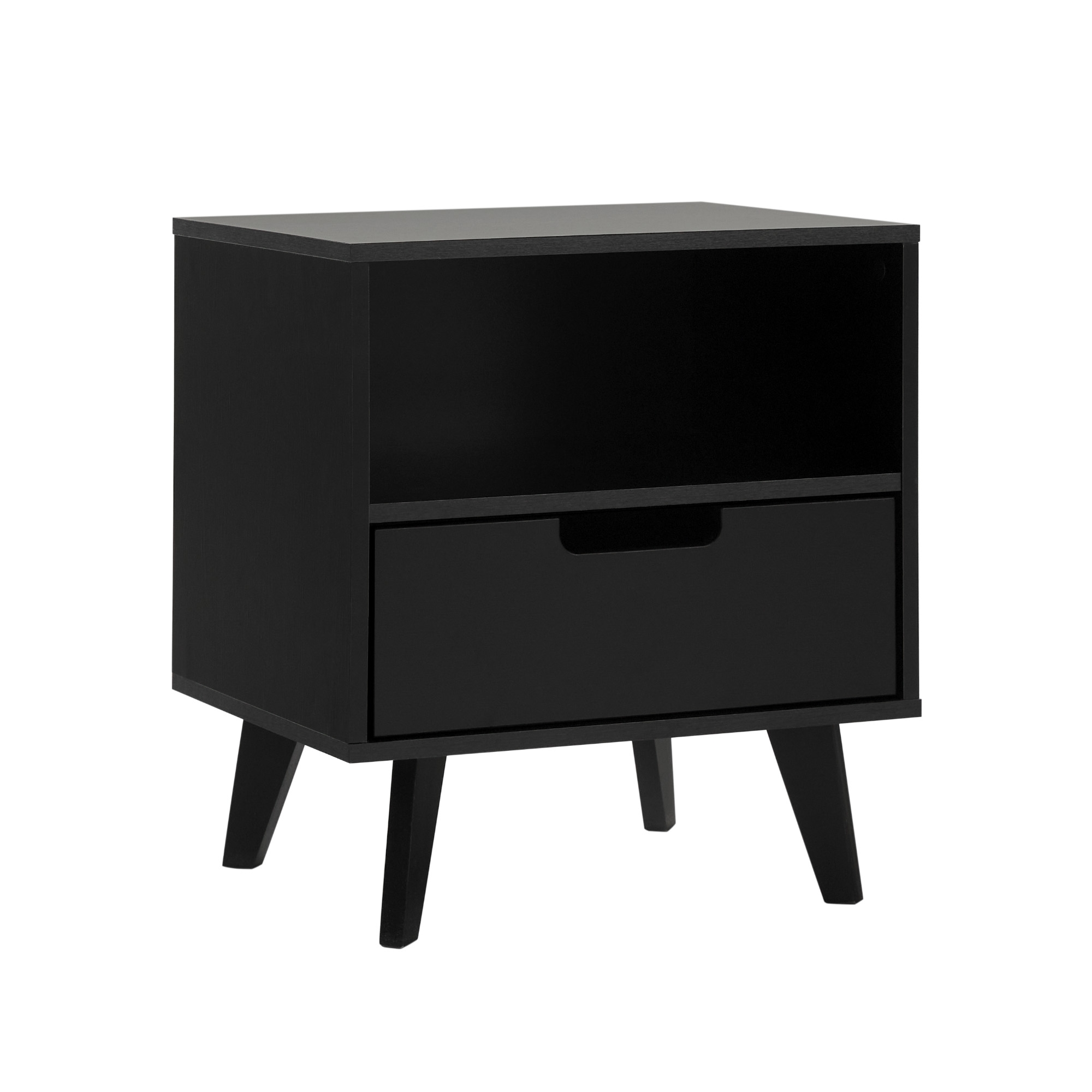 Modern 1-Drawer Nightstand with Open Cubby – Black - Image 1