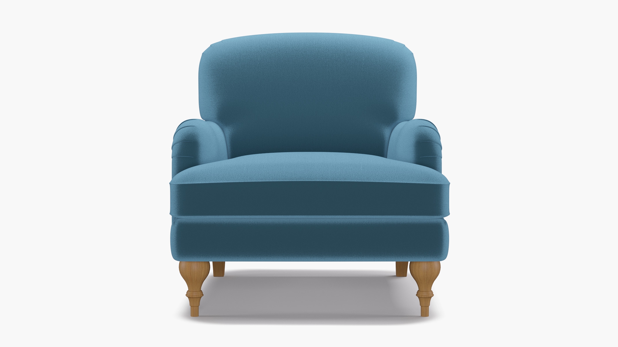 English Roll Arm Chair, French Performance Plush Velvet, Natural Turned Wood Leg - Image 0