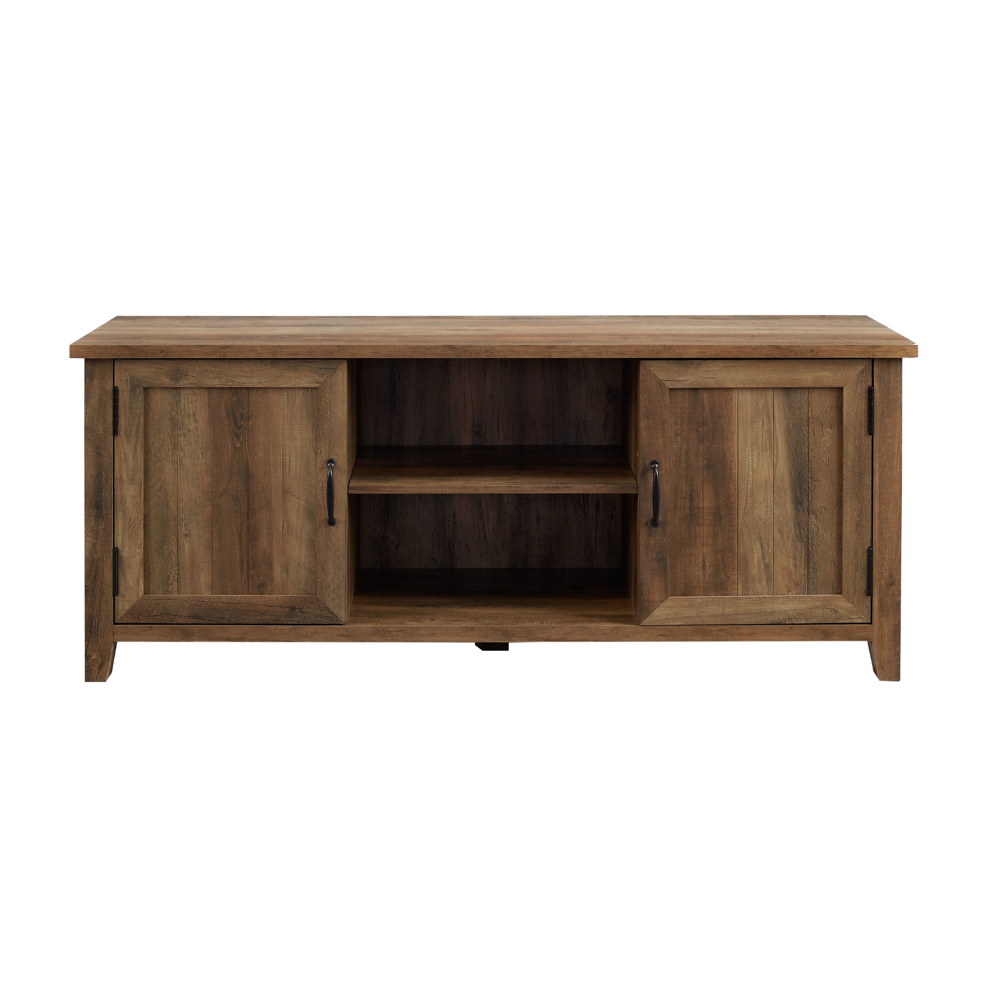 58" Modern Farmhouse Grooved 2 Door TV Stand - Rustic Oak - Image 2