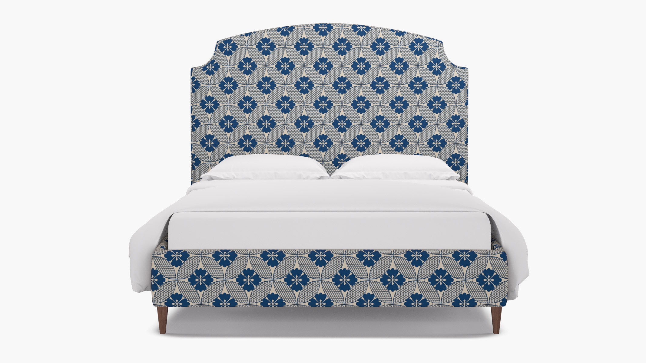 Cove Bed, Bright Navy Solaire, Walnut Square Tapered Leg, Queen - Image 0