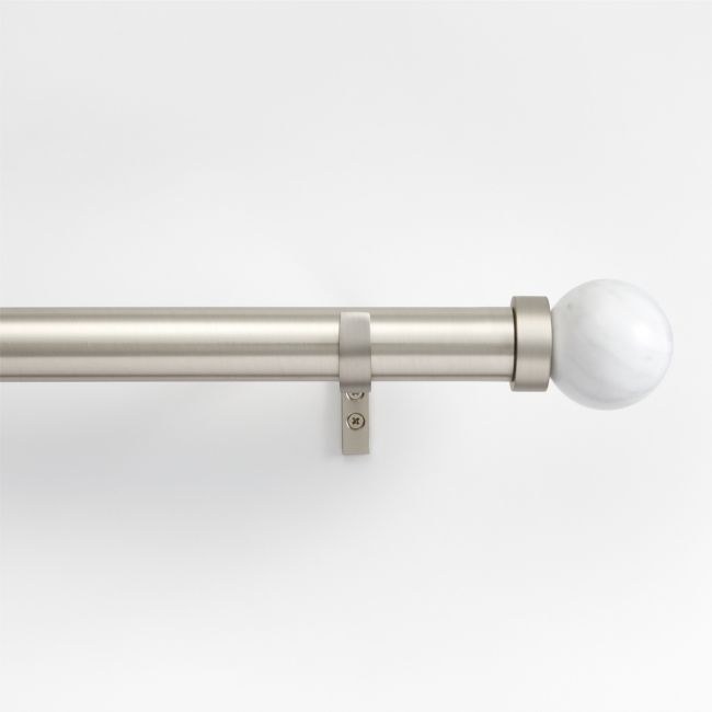 Brushed Nickel 1.5" Standard Curtain Rod and Large Round Marble End Cap Finials Set 48"-88" - Image 0