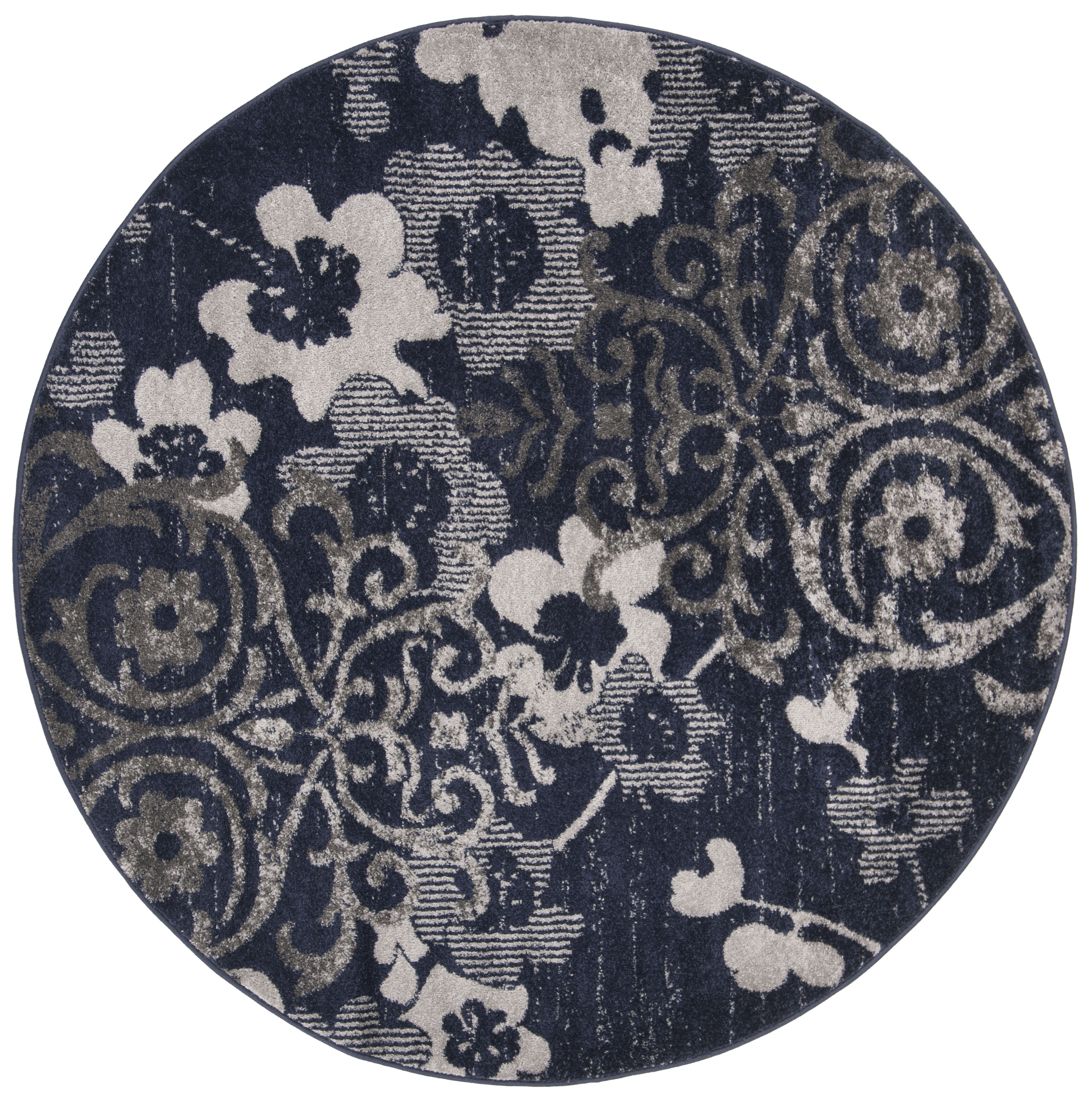 Arlo Home Woven Area Rug, ADR114N, Navy/Silver,  6' X 6' Round - Image 0