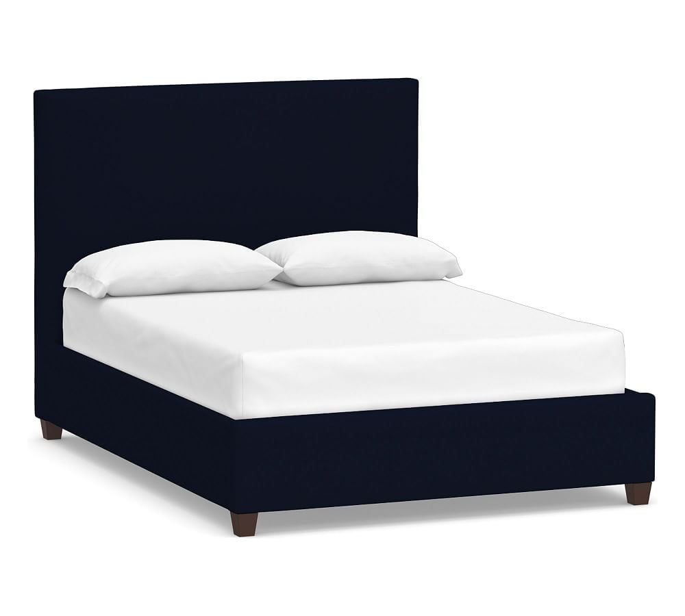 Raleigh Square Upholstered Tall Bed without Nailheads, California King, Performance Everydaylinen(TM) by Crypton(R) Home Navy - Image 0
