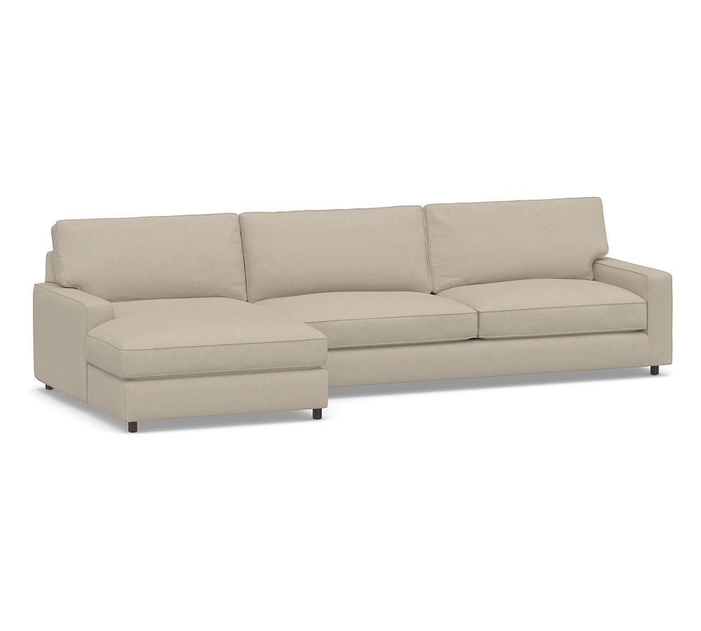PB Comfort Square Arm Upholstered Right Arm Sofa with Double Chaise Sectional, Box Edge Down Blend Wrapped Cushions, Brushed Crossweave Natural - Image 0