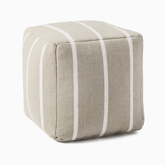 Simple Stripe Indoor/Outdoor Pouf, 18"x18"x18", Pearl Gray - Image 0